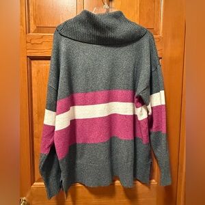 ⭐️Rachel Zoe Gray and Pink Cowl Neck Striped Sweater Size L